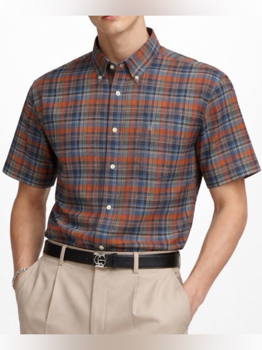 NEW Givenchy Men's Plaid Button Shirt LARGE Short Sleeve Cotton Casual